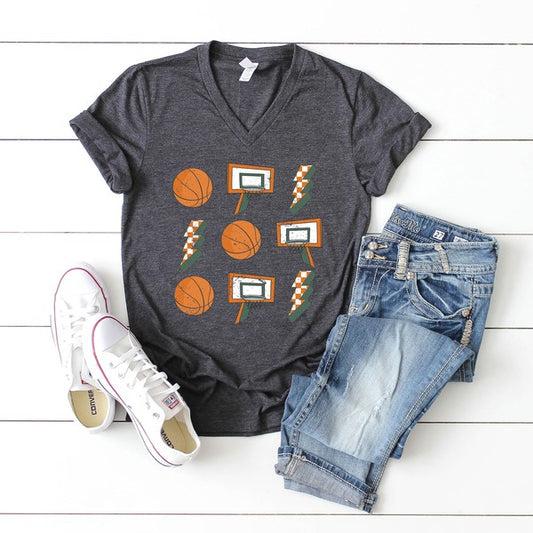 Basketball Collage Graphic V-Neck Tee