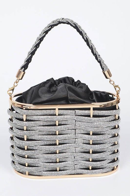 Weaved Rhinestone Basket Box Clutch