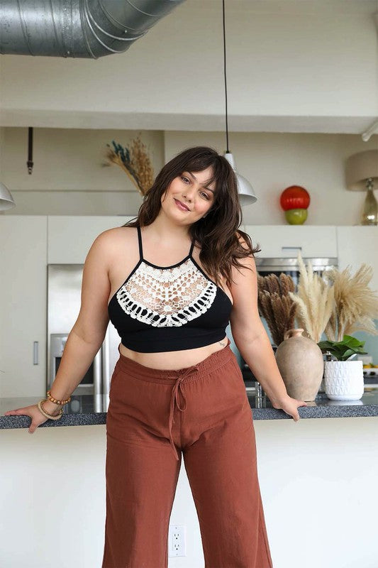 Plus Size Crochet Lace High Neck Bralette